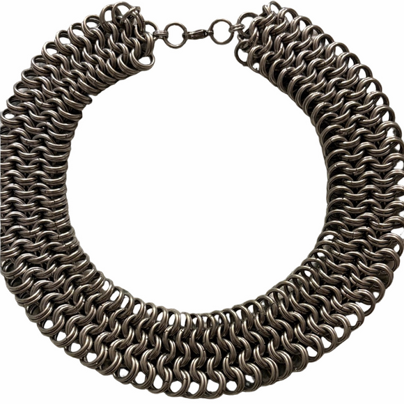 Aluminum Silver Chainmail collar Necklace Handmade.